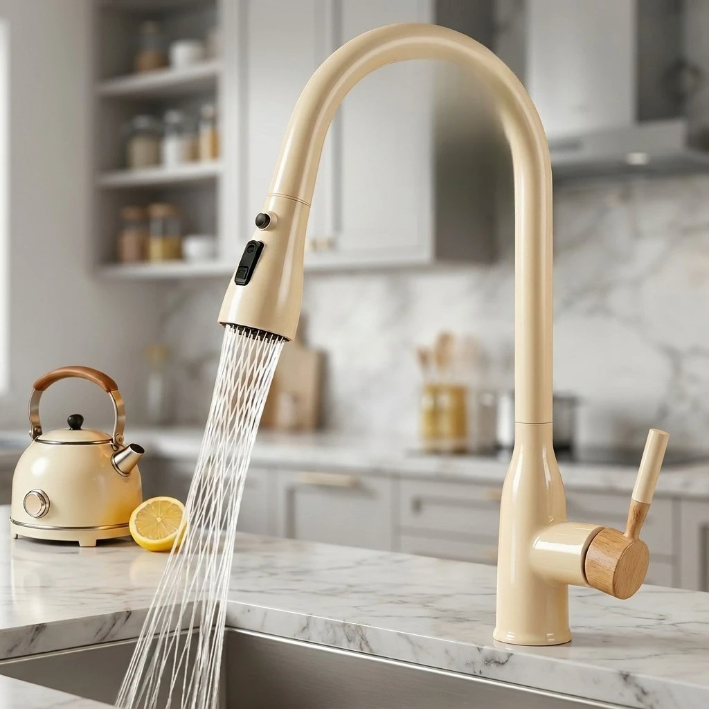 Pull Out Kitchen Faucet Slim Waist Sink Tap Multi Mode Spray Adjustable Pressure Single Cold Hot Cold Mixer Rotating Nozzle