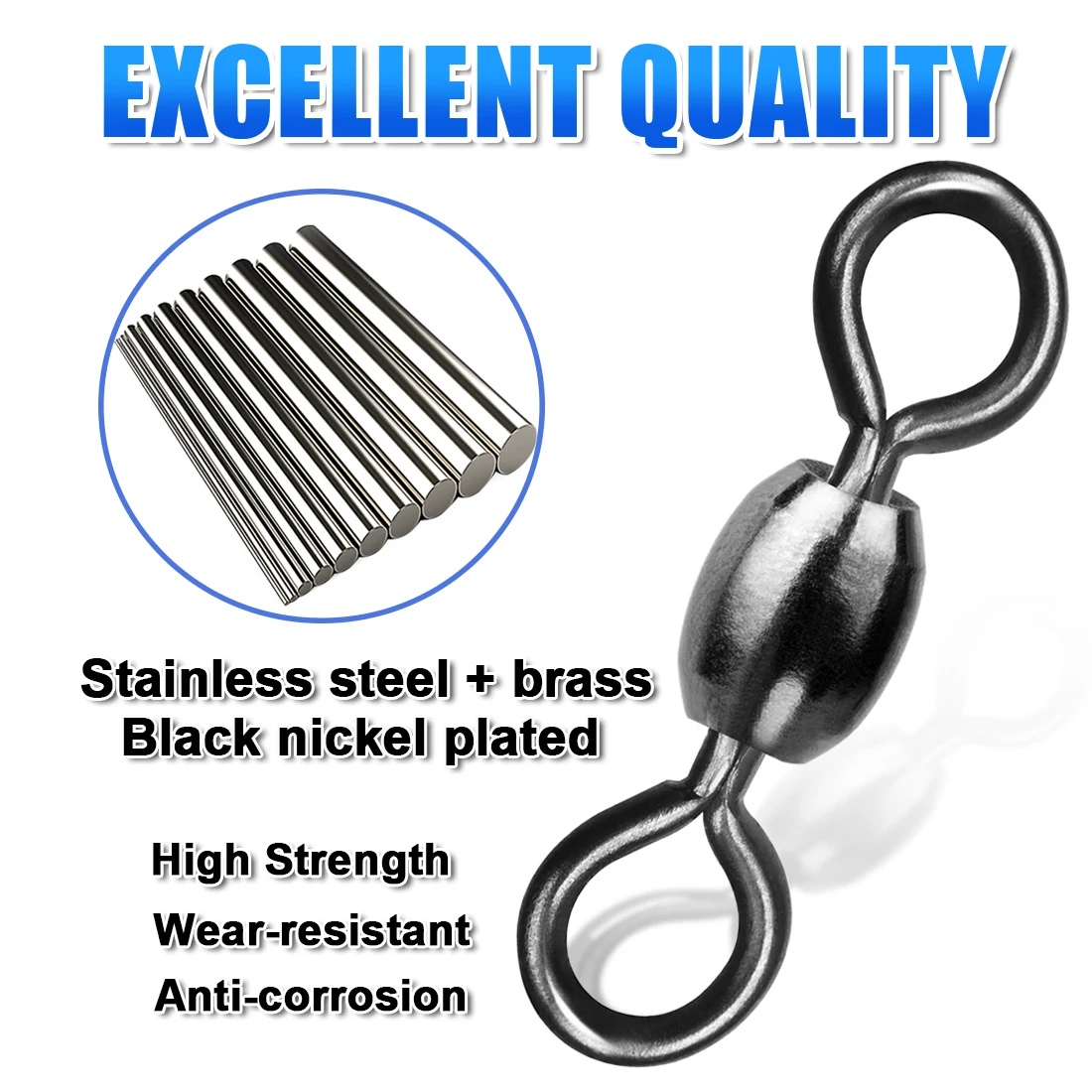 FishTrip 50Pcs Crane Swivels Rolling Swivels Stainless Steel Fishing Swivels Heavy Saltwater Fishing Tackles Black Nickel image 2