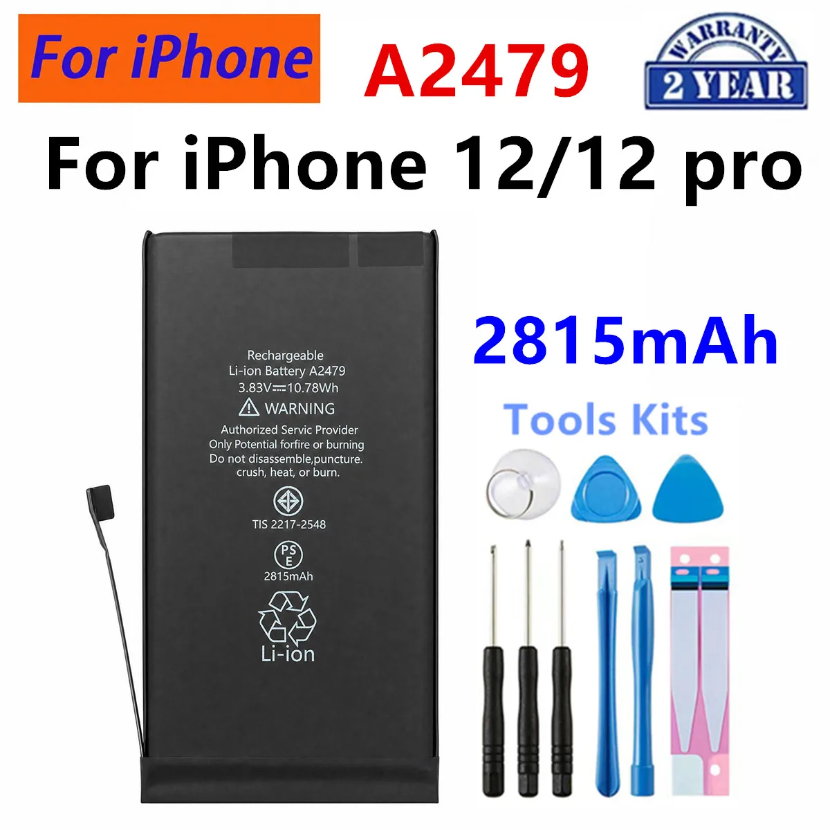 Brandneuer A2479 2815 mAh Ersatzakku für iPhone 12 12pro Handy-Akkus + Werkzeuge