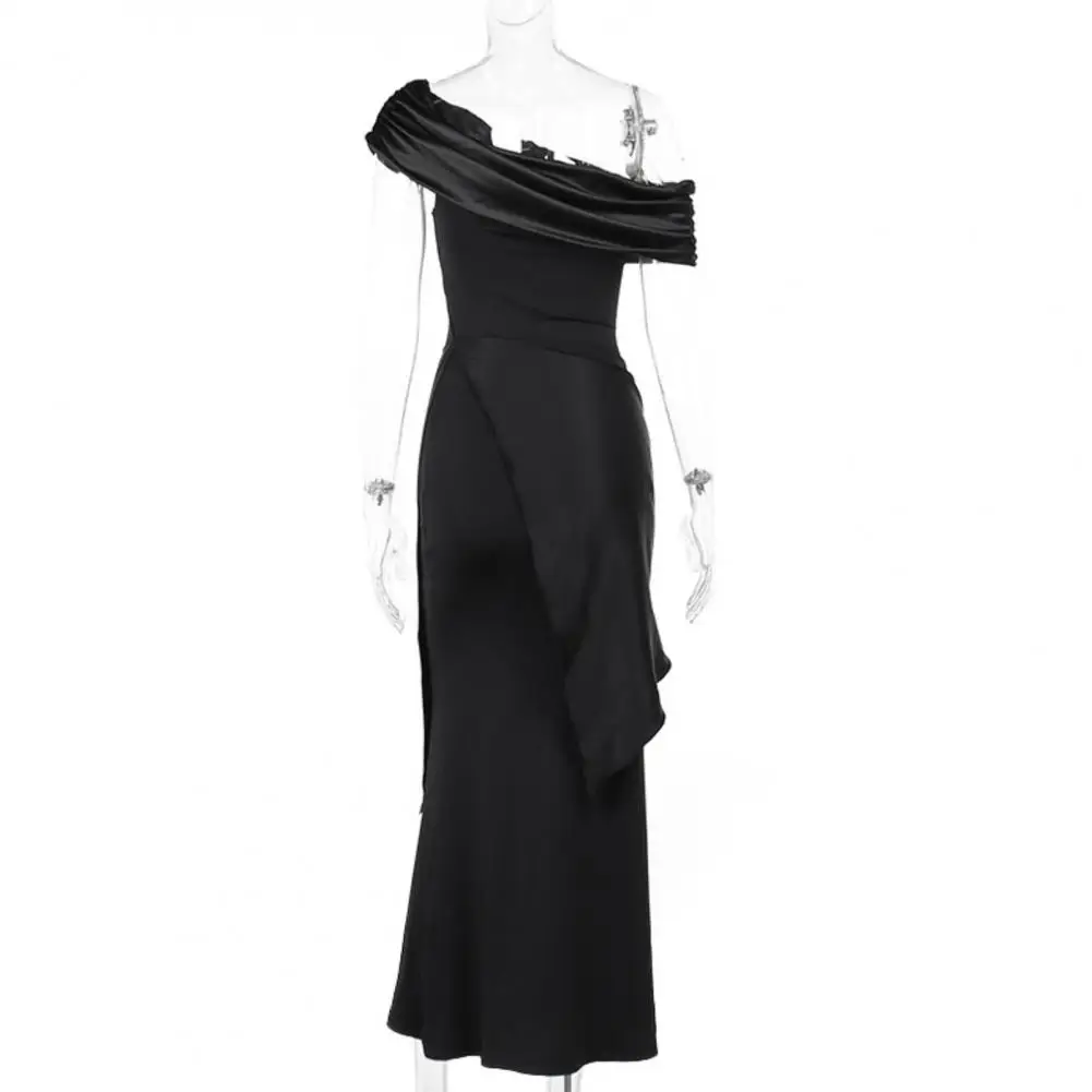 Vestido largo elegante con hombros descubiertos para mujer, vestido largo con detalle de faja con cordones para fiesta de graduación, fiesta de verano, vestido de noche largo con cuello inclinado