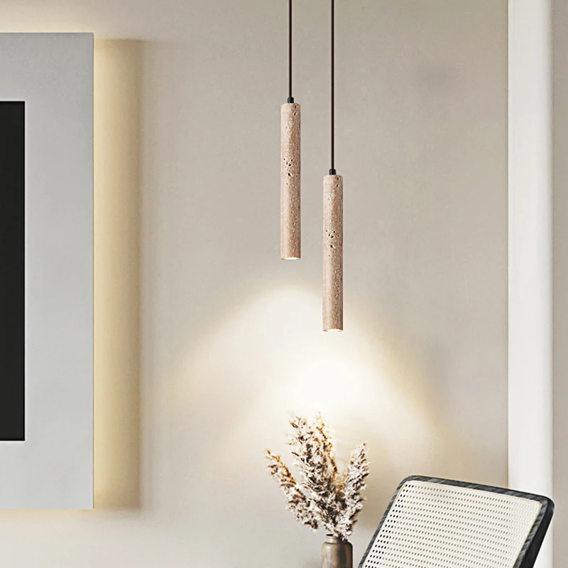 Nordic Minimalist Design Restaurant Ertic Led Decorative Chandelier Yellow Travertine Cylindrical Home Bedside Pendent Lamp
