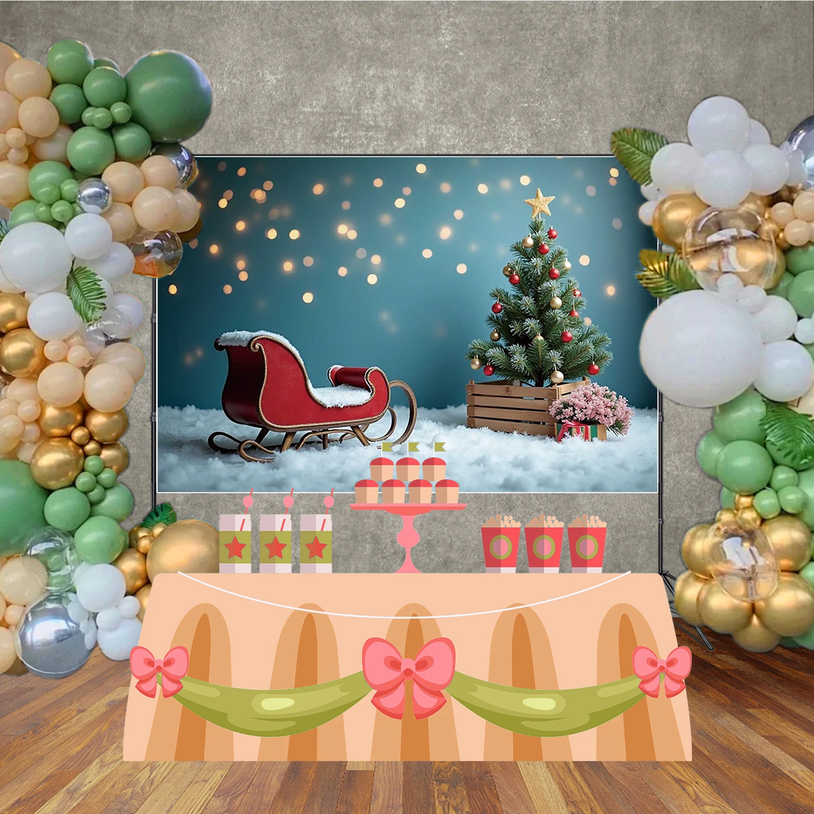 MOON.QG Christmas Interior Back Drop Sleigh Snow Carpet Xmas Trees Backgrounds Party Decorations Shooting Props Photography