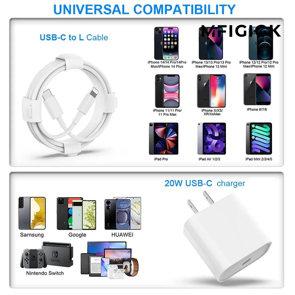 شاحن محول حائط سريع الشحن PD 20 وات USB من النوع C مع سلك كابل لهاتف iPhone IPad - مجموعتان #6