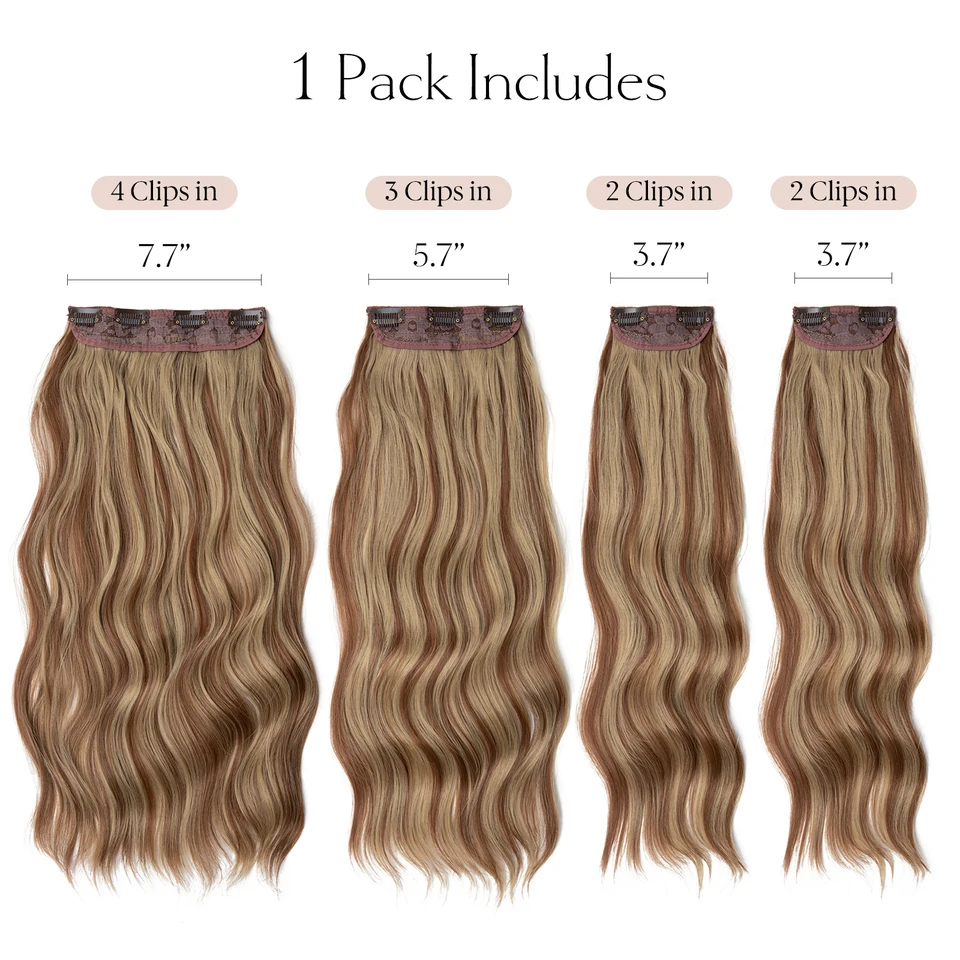 SARLA 4 piezas/set Sintético Largo Ondulado Clip en Extensiones de Cabello 22" Grueso Postizo para Mujer Marrón Rubio Negro Natural Falso Cabello 3