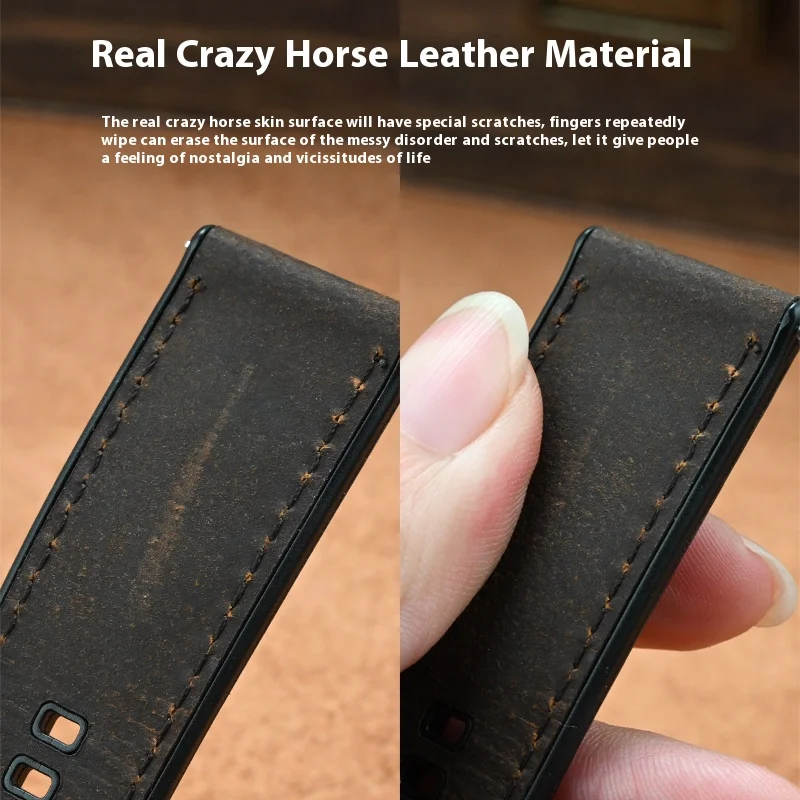 Retro Crazy Horse Genuine Leather Watch Band 20mm 22mm 24mm Universal Silicone Cowhide Quick Release Strap for Huawei Watch GT 4