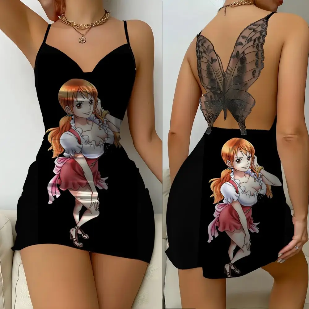 Top Silk Surfaceanime Clothing One Piece Series Prints Skirt Party Dresses Tight Miniskirts Woman Without Panties Sexy Dress