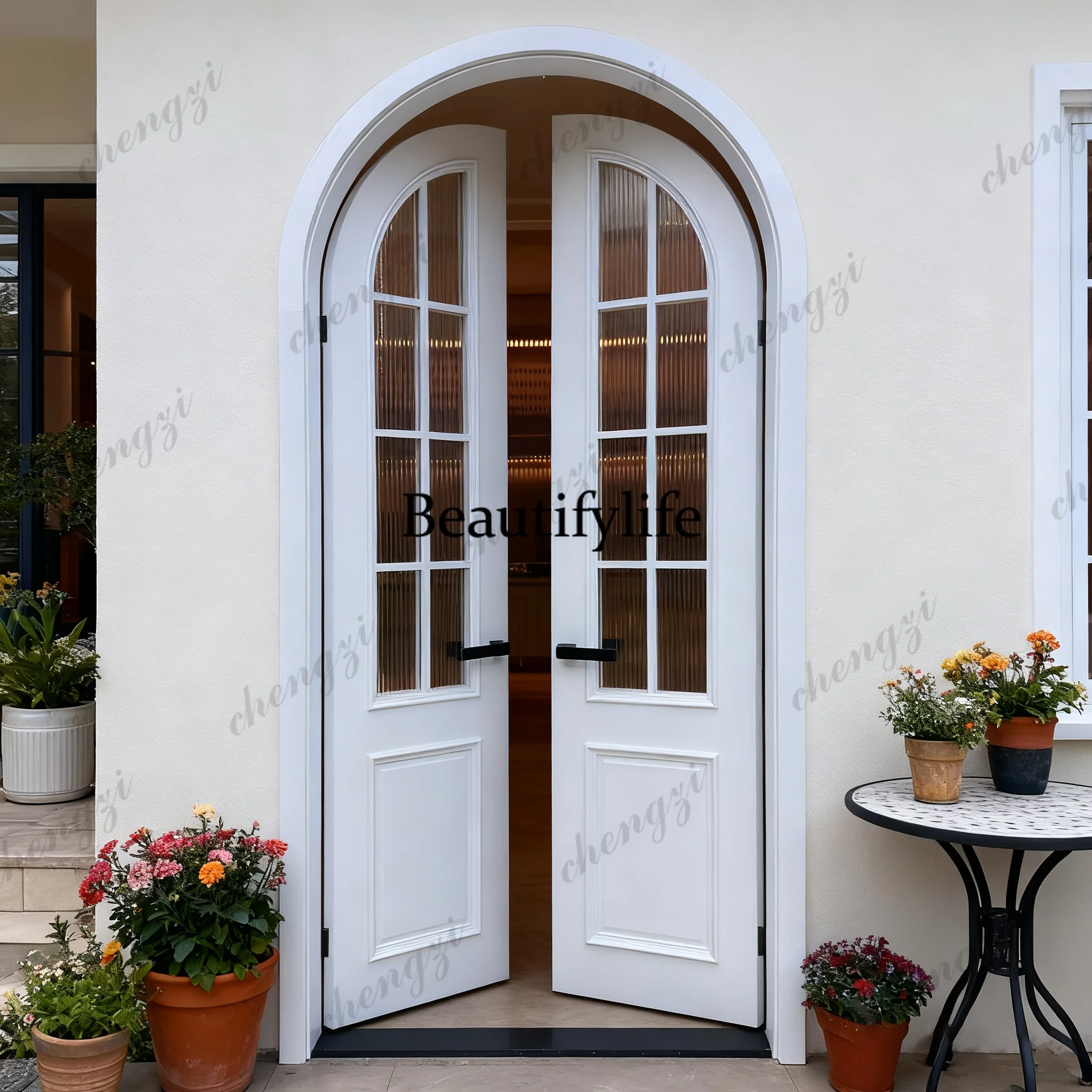 Z183 Customization High Quality Arch French Solid Core Wood Swing Door Interior Composite Arched Door For Bedroom And Garden