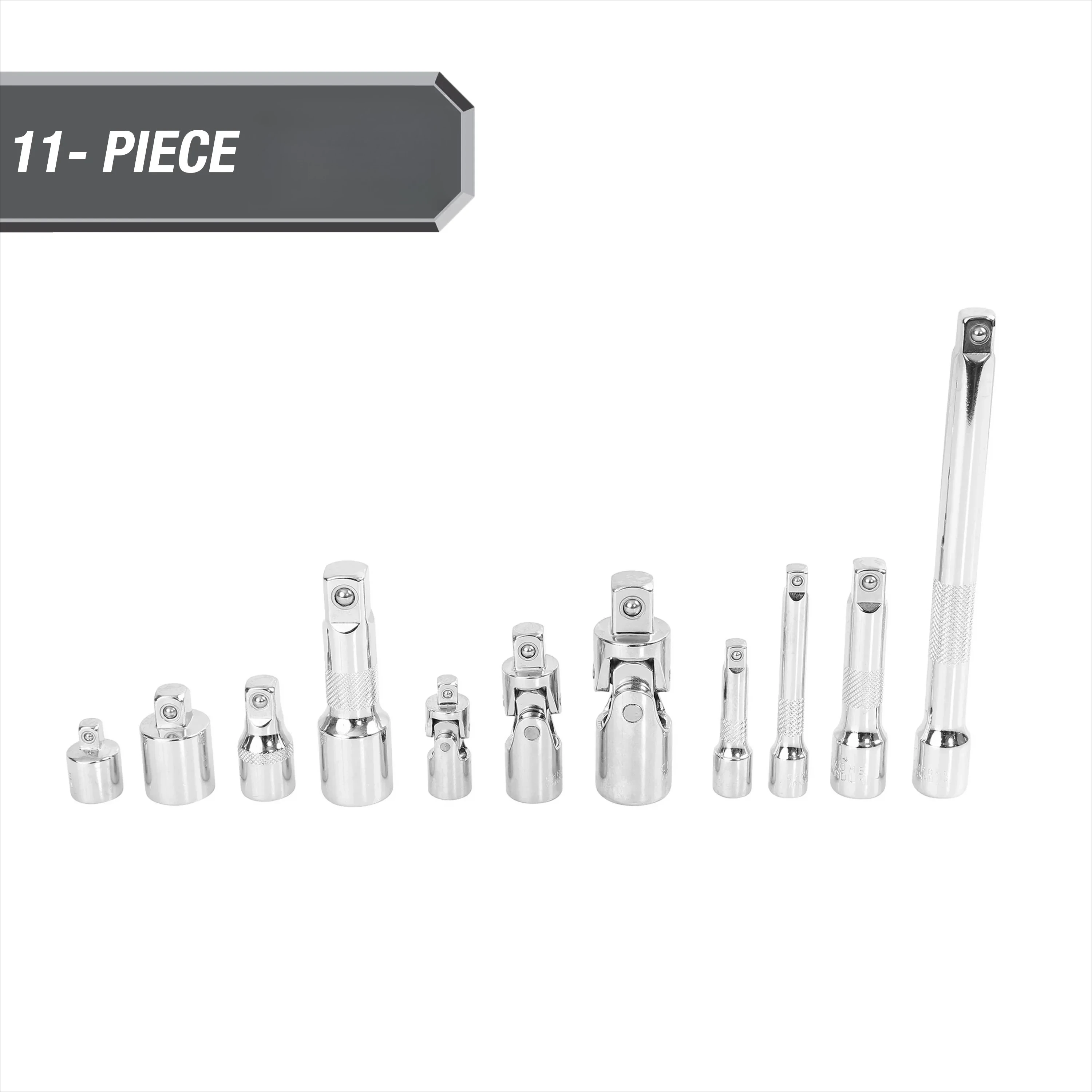 

1/4-inch, 3/8-inch, 1/2-inch Drives, 11-Piece Complete Socket Accessory Set for Free Shipping