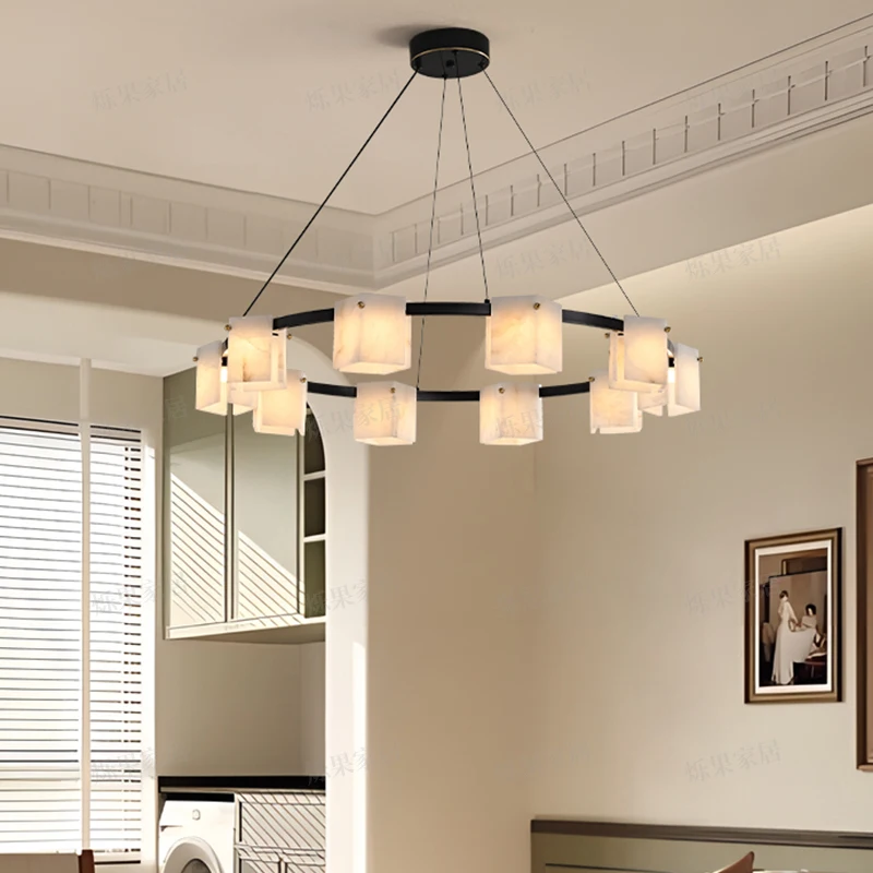 

Nordic Luxury Vintage Marble Chandelier Lights Black, American Style Alabaster Chandeliers For Foyer Dining Room Decor Lustres