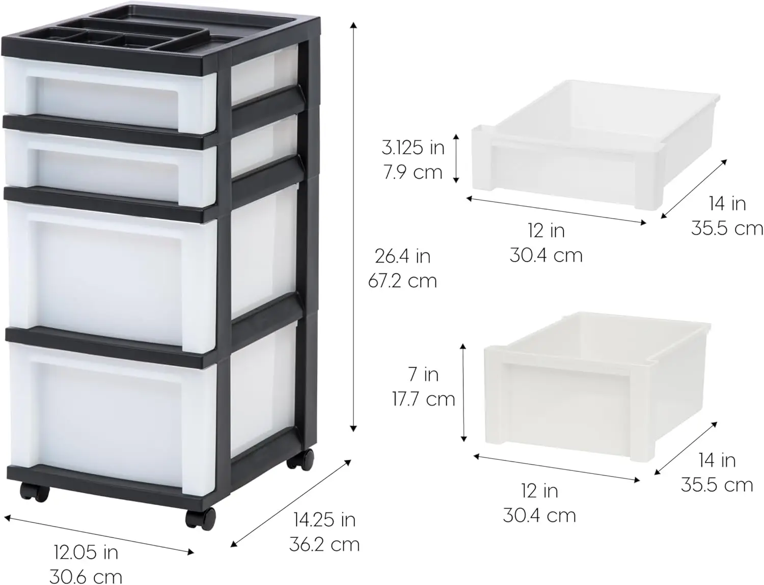 4-Drawer Plastic Storage Organizer Rolling Cart with Wheels for Classroom Craft Supplies, Bathroom, Laundry Room