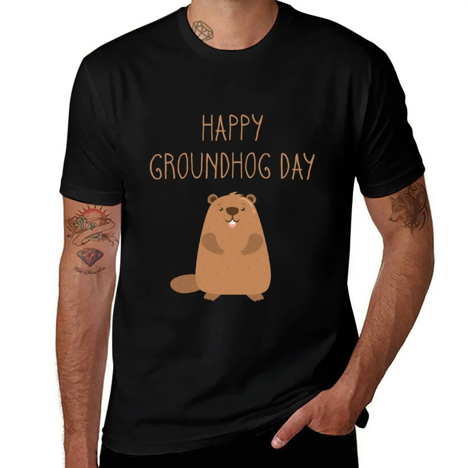 2023 Happy Groundhog Day T-Shirt Classic Print Short Sleeve Shirt T-Shirt