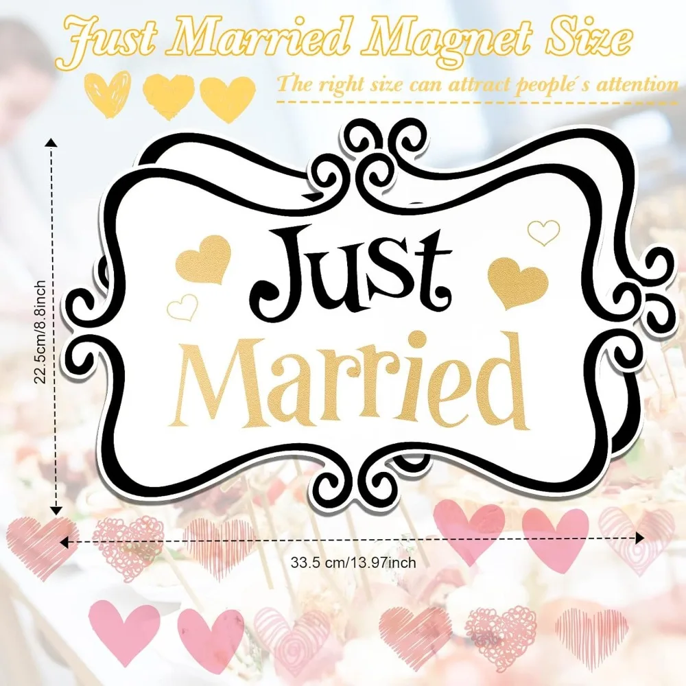 2-Piece wedding car magnet set, happy wedding logo decoration, suitable for wedding car tailgate/refrigerator (two available)