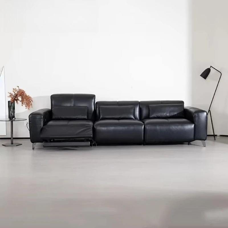 Modern luxury leather upholstered square three-seater sofa