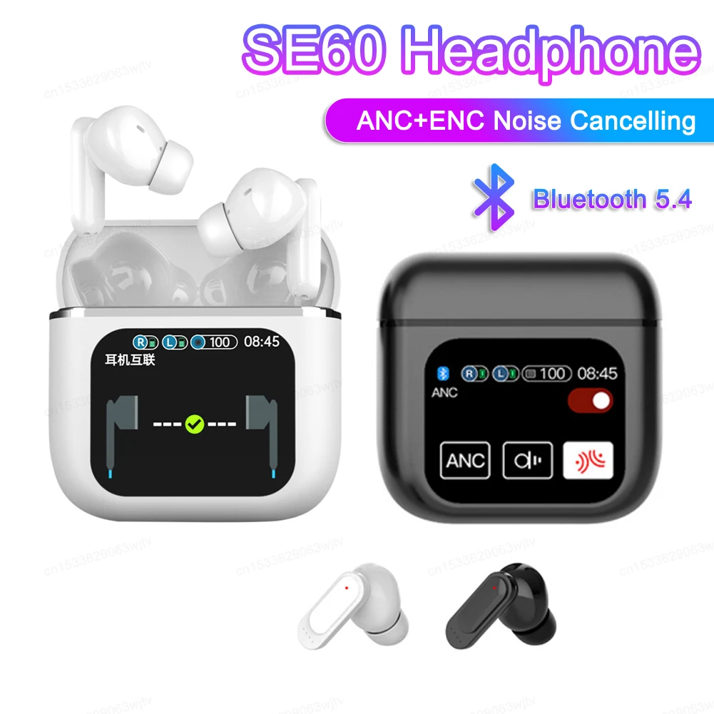 Bluetooth 5.4 Headphones HD Touch Screen TWS HiFi Stereo Earbuds Noise Cancelling In-Ear Long Battery Life Sports Earphones