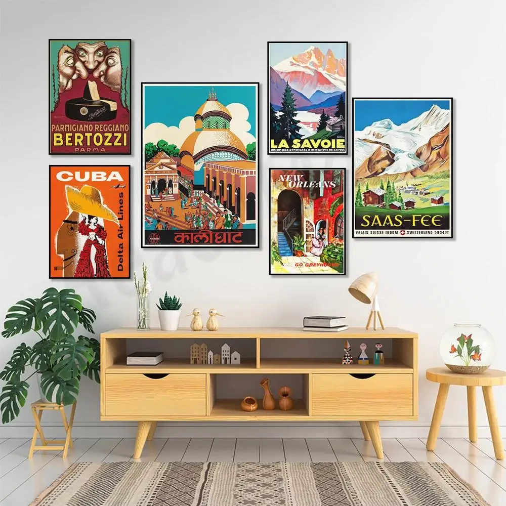 Vintage Travel Poster Wall Art  Exotic Destinations Collection SaasFee New Orleans Cuba  More