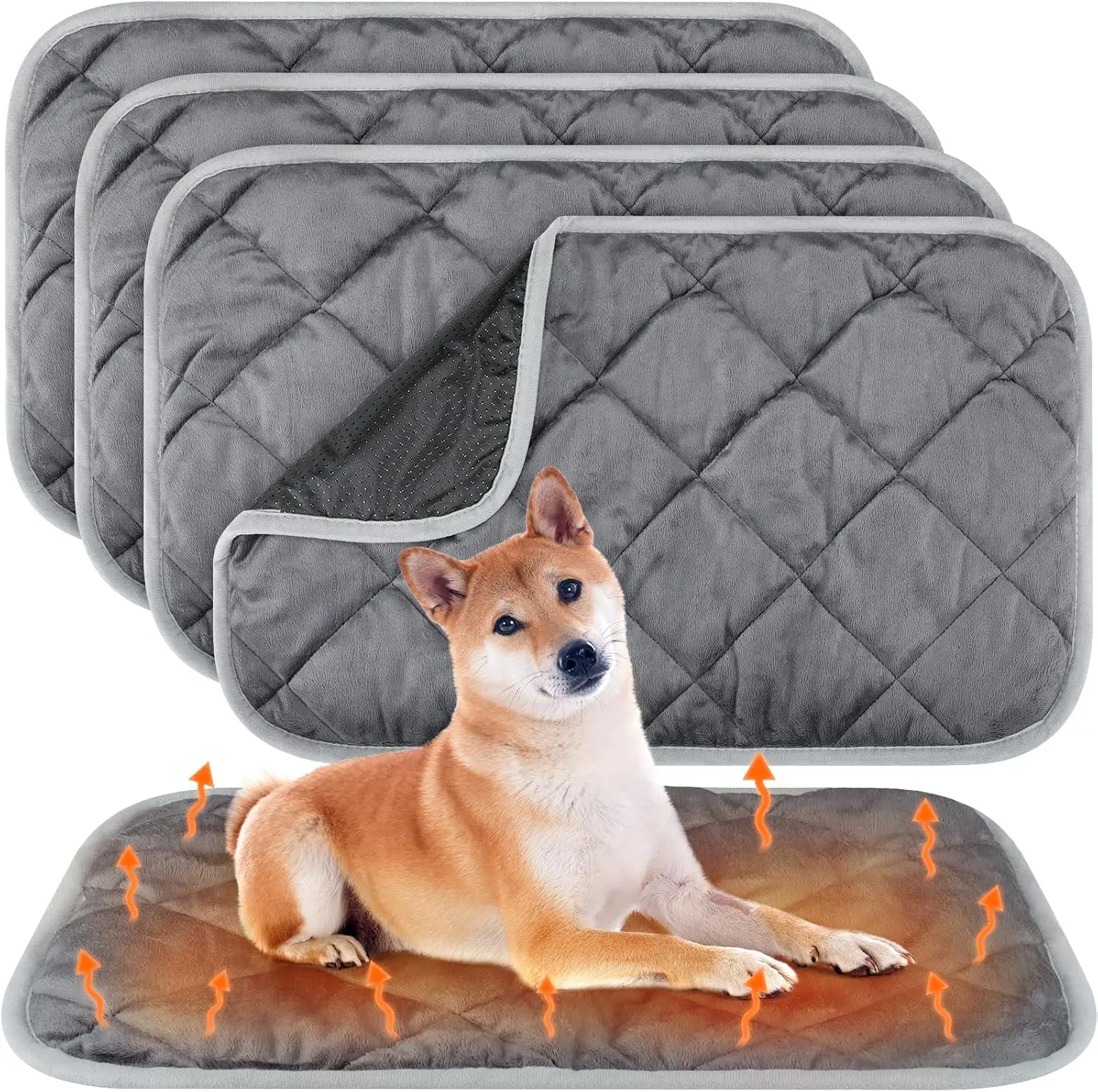 

4-Pack Self-Heating Pet Mat, Thermal Dog Cat Bed, Washable & Portable, Gray 45x28 Inch