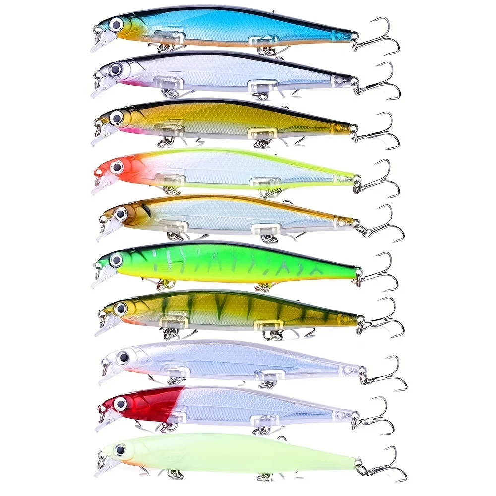 

10pcs Premium Bass Fishing Lures Kit - 11cm/4.33in Sink Hard Baits Minnow Crankbait Swimbait for Bass Pike in Saltwater and Fres