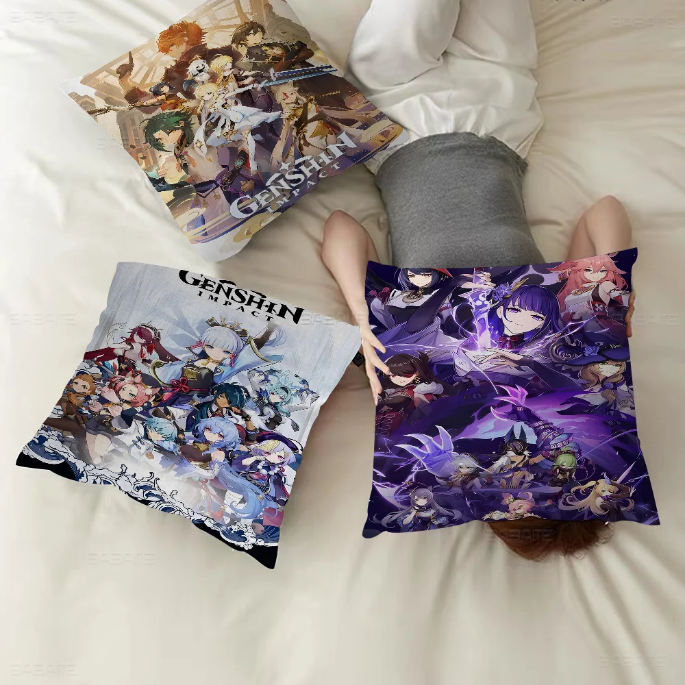 

Anime Genshin Impact Game Office Cushion Pillowcase Car Cushion Cover45X45CM Lumbar Pillowcase Sofa Pillowcover