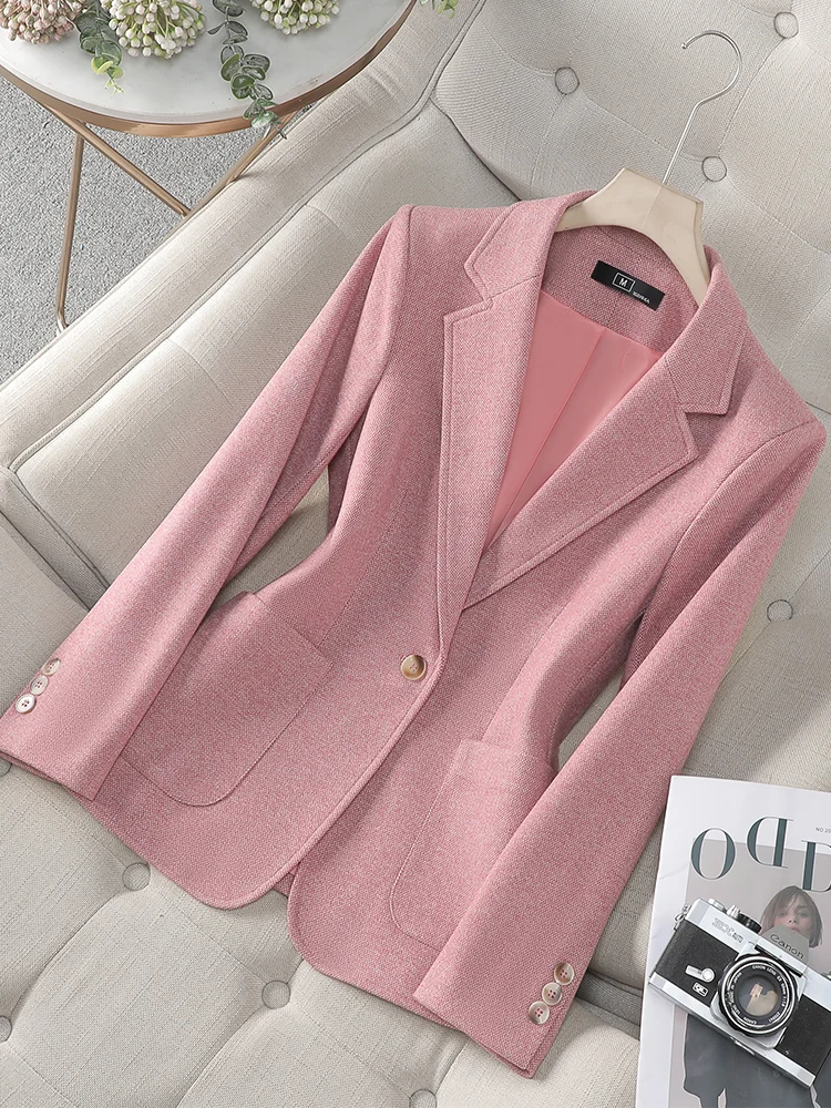 Fashion Autumn Winter Women Casual Blazer Gray Pink Coffee Ladies Female Jacket Coat