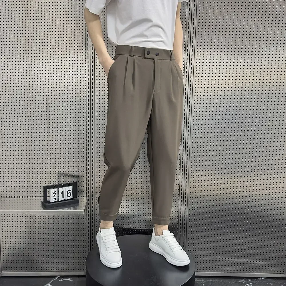 Baggy Trousers for Men Elastic Khaki Man Suits Pants Stretch Spring Clothes Slacks High Quality Fashion Tailoring Summer 2025 Up