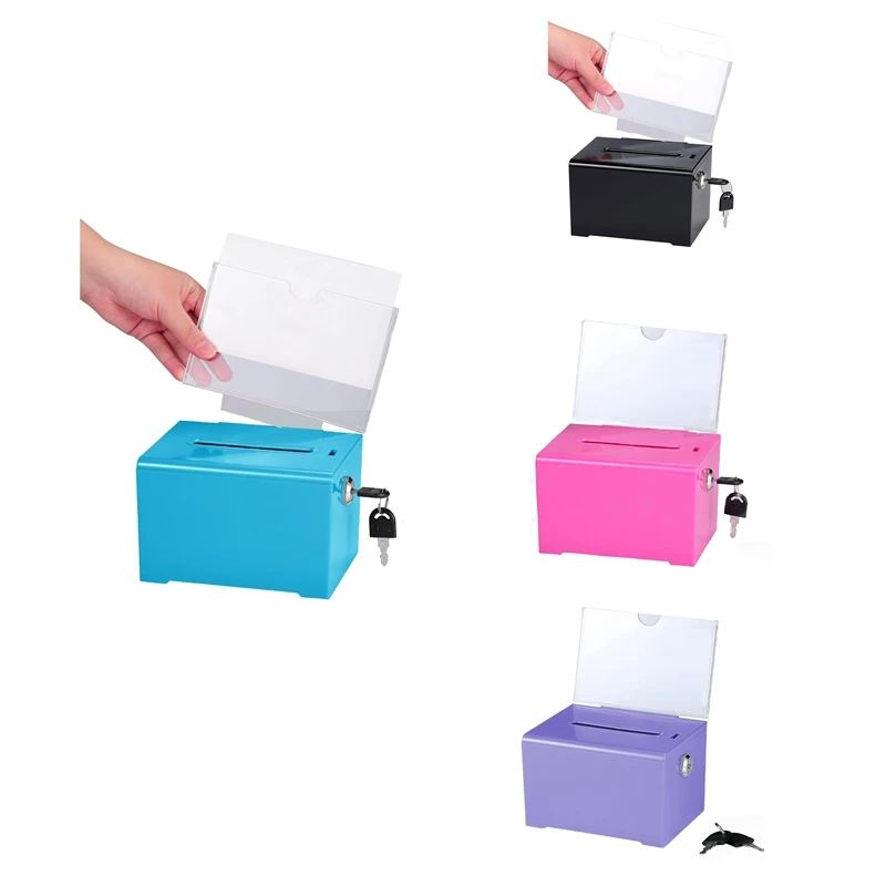 Donation Box With Lock - Acrylic Suggestion Box With Slot, Ballot Lock Box With Sign Holder For Raffle, Voting