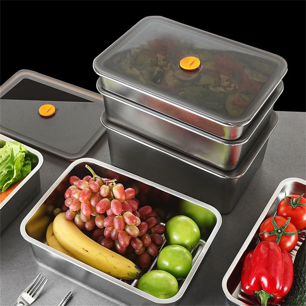 

Stainless Steel Food Storage Serving Trays Rectangle Sausage Noodles Fruit Dish With Cover Home Organizers FoodContainer 7200ML