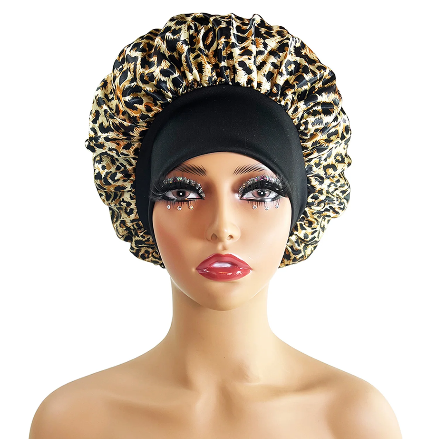 Drucken Satin Seidige Motorhaube Für Frauen Elastische Breite Band Nacht Schlaf Hut Chemo Caps Lockige Große Zöpfe Locs Abdeckung Turban Mützen – Detail 7