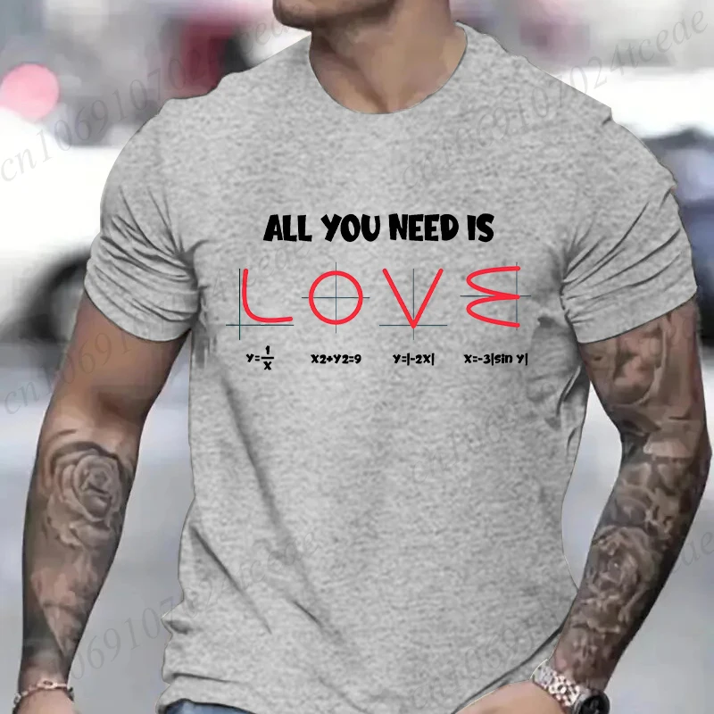 Retro Men\'s T-Shirt All You Need Is Love Math Equation Short Sleeve T-Shirt Summer Casual Tees Top Loose Oversize T-Shirt Men