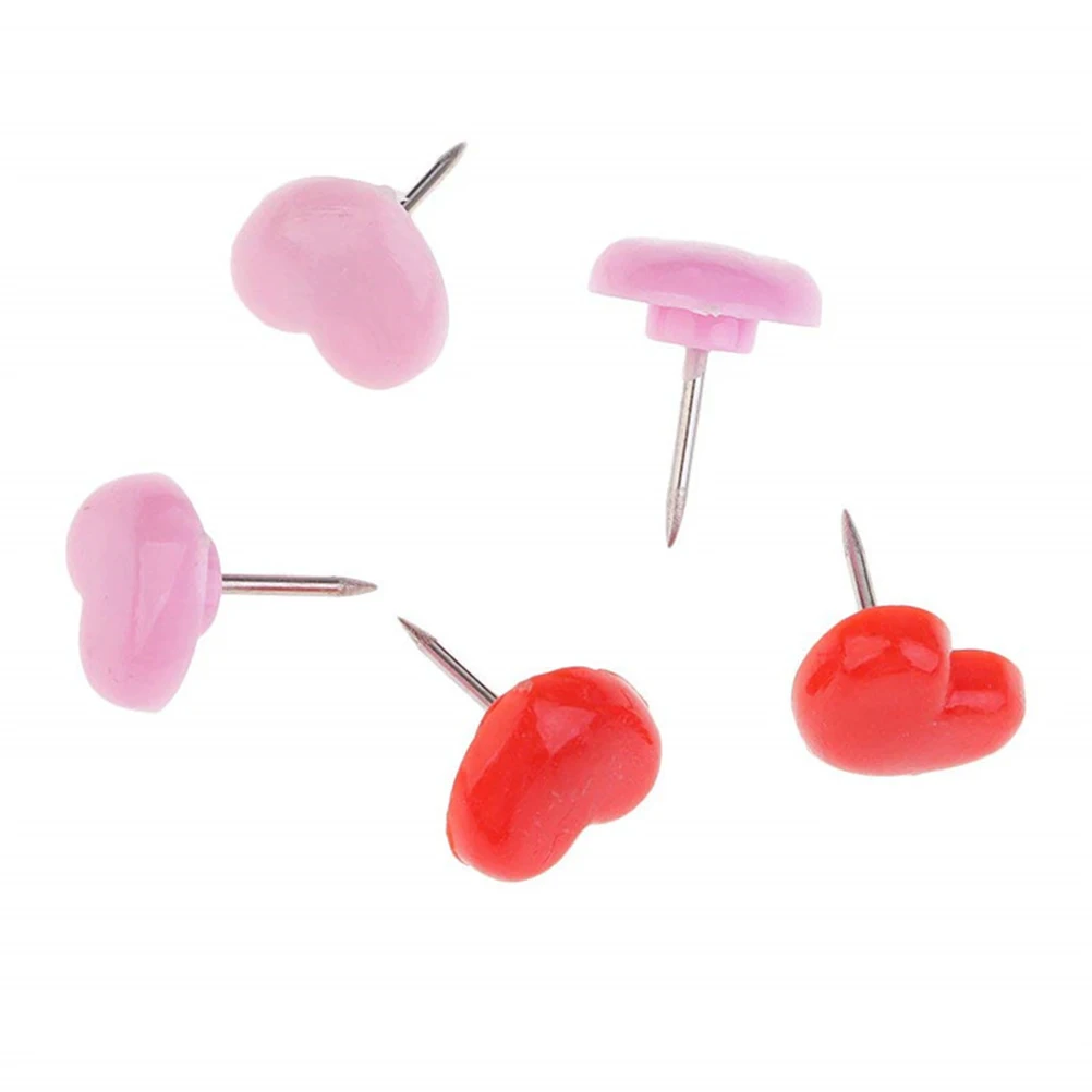 

150 Pcs Heart Shape Push Plastic Metal Point Map Tacks Cute Thumbtacks Bulletin Board Decor Photo Wall Bright Color