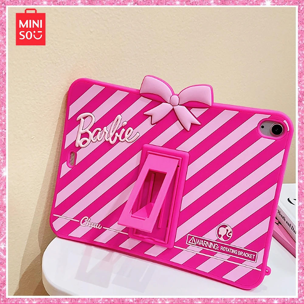 2024Miniso Barbie Pink New Bowknot Ipad /pro/air4/5 with Stand Silicone All-Inclusive Drop-Proof Tablet Case Girl Birthday Gift