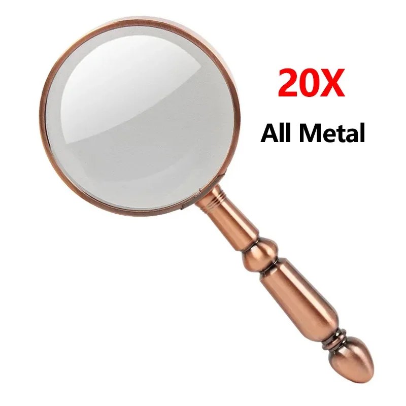 20X Portable All-Metal Magnifier Retro Portable Optical Magnifying Glass Repair Watch Jewelry Loupe Antique Handle Magnifier