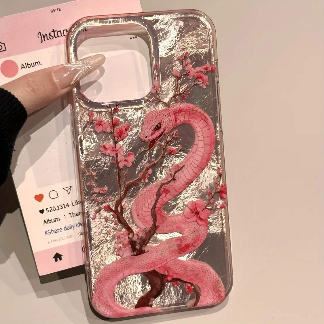Illustration Plum Blossom Pink Snake Phone Case For iPhone 17 16 Pro Max 15 14 Plus 13 12 11 XS X XR 7 8 16 Plus 16e 17Air Cover