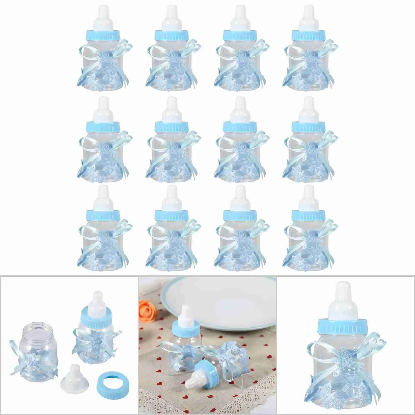 12 PCS Baby Shower Decorations - Boy & Girl Candy Bottle Favors for Baptism, Xmas, Halloween Party Gift Boxes