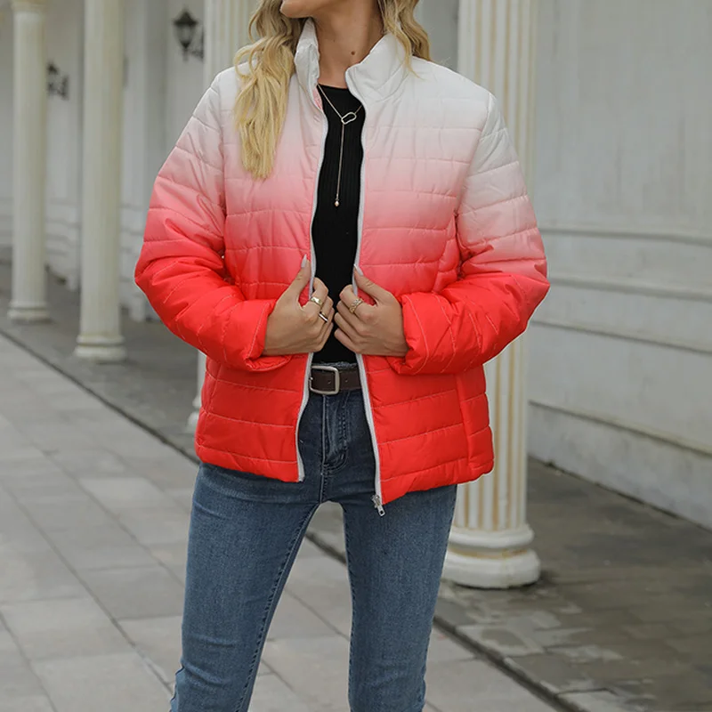 

Women Elegant Long Sleeve Gradient Streetwear Thick Jackets New Fashion Winter Zipper Jacket Casual Slim Warm Padded Coats 2023