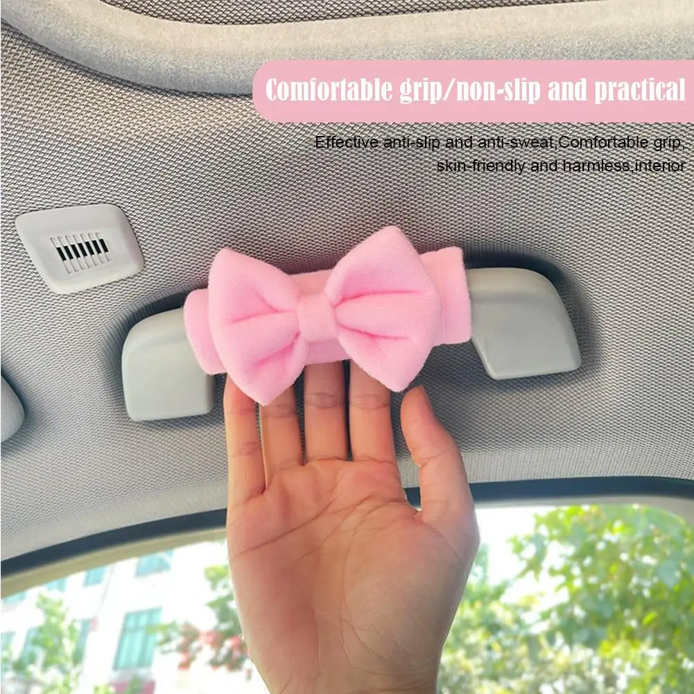 2 قطعة مسند ذراع سقف السيارة يغطي لينة الجلد المدبوغ الغطاء الواقي السيارات سقف غطاء مقبض السيارات الداخلية لطيف ربطة القوس فيونكة اكسسوارات أدوات #2