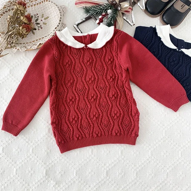 New 2020 Kids Girls Long Sleeve Knit Lace Sweater Autumn Winter Baby Clothing Girls Pullover Sweaters 1-7Yrs