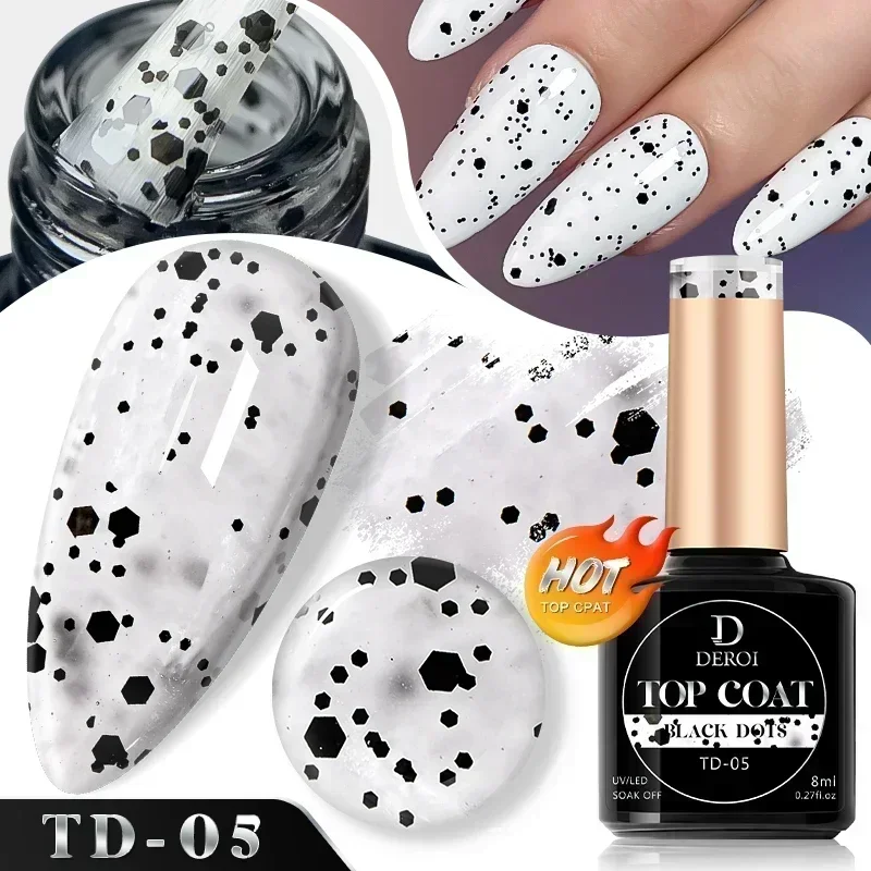 

8ml No Wipe White Seal Dot Top Coat Glitter Flash Top Coat for Nail Art Auroral Flake Glossy Topcoat UV Gel Polish Manicure 2024