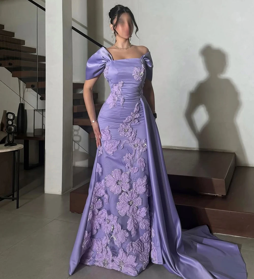 

Alinovia Elegant Off-Shoulder Satin Mermaid Evening Dress with Flower Beads for Women 2025 Formal Wedding Party Gown Customized