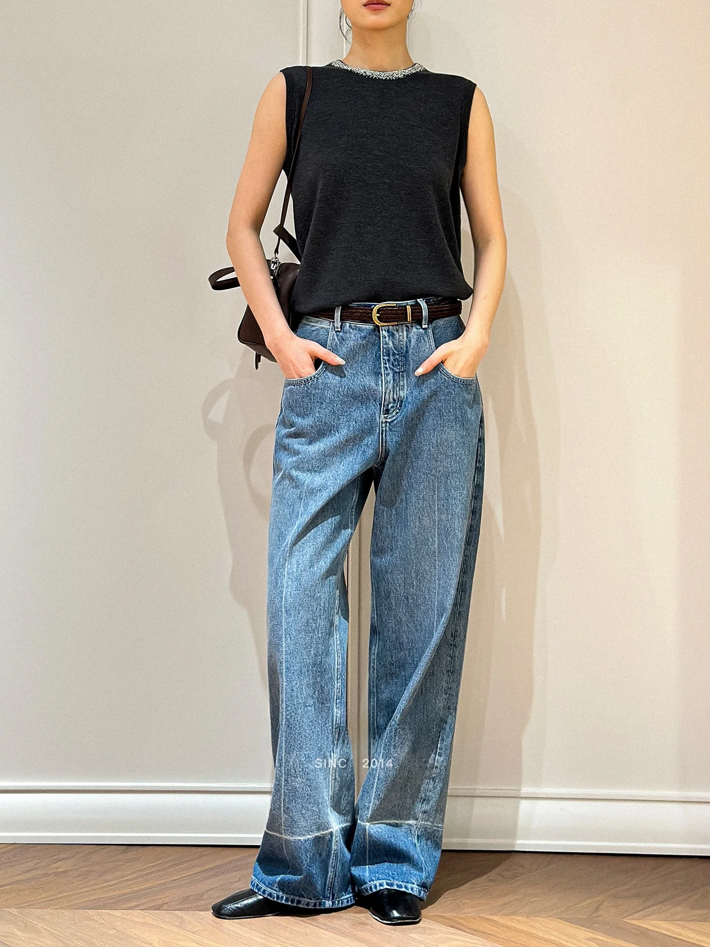 

Джинсы из денима с эффектом кросс-дай, Big Fruit Store Luxury Source Giant Berto, хлопковые, с цветным блочным дизайном, со средней посадкой, зимние, женские брюки