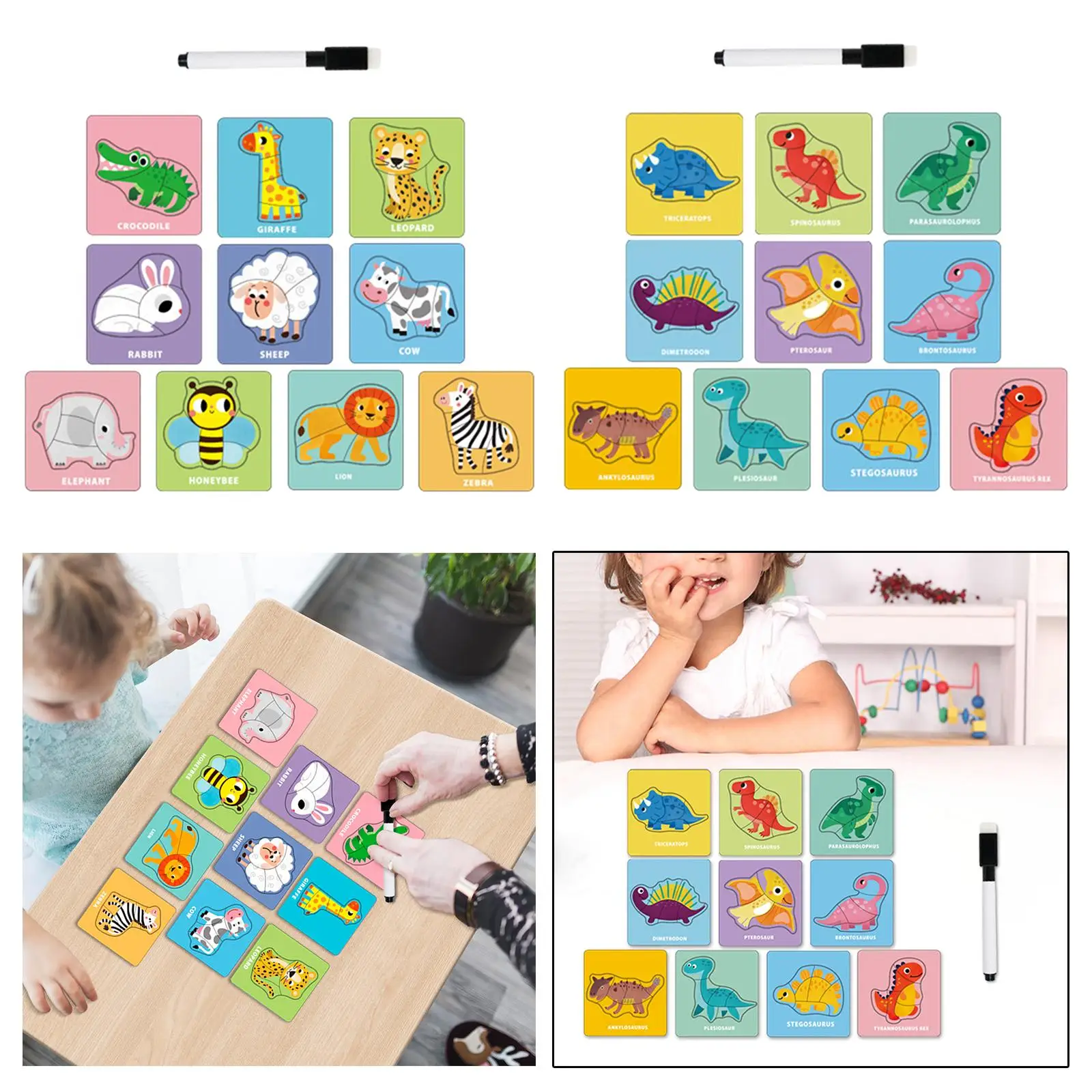 Tracering Oefenkaarten Papieren Dieren Puzzelkaarten Voor Beginners Kleuterschool