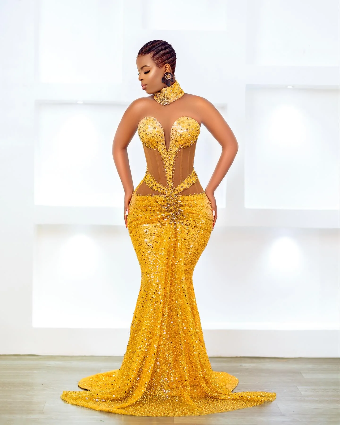 2024 Aso Ebi Yellow Mermaid Prom Dresses Sweetheart Beaded Evening Formal Party Second Engagement Birthday Gowns Dresses ZJ77