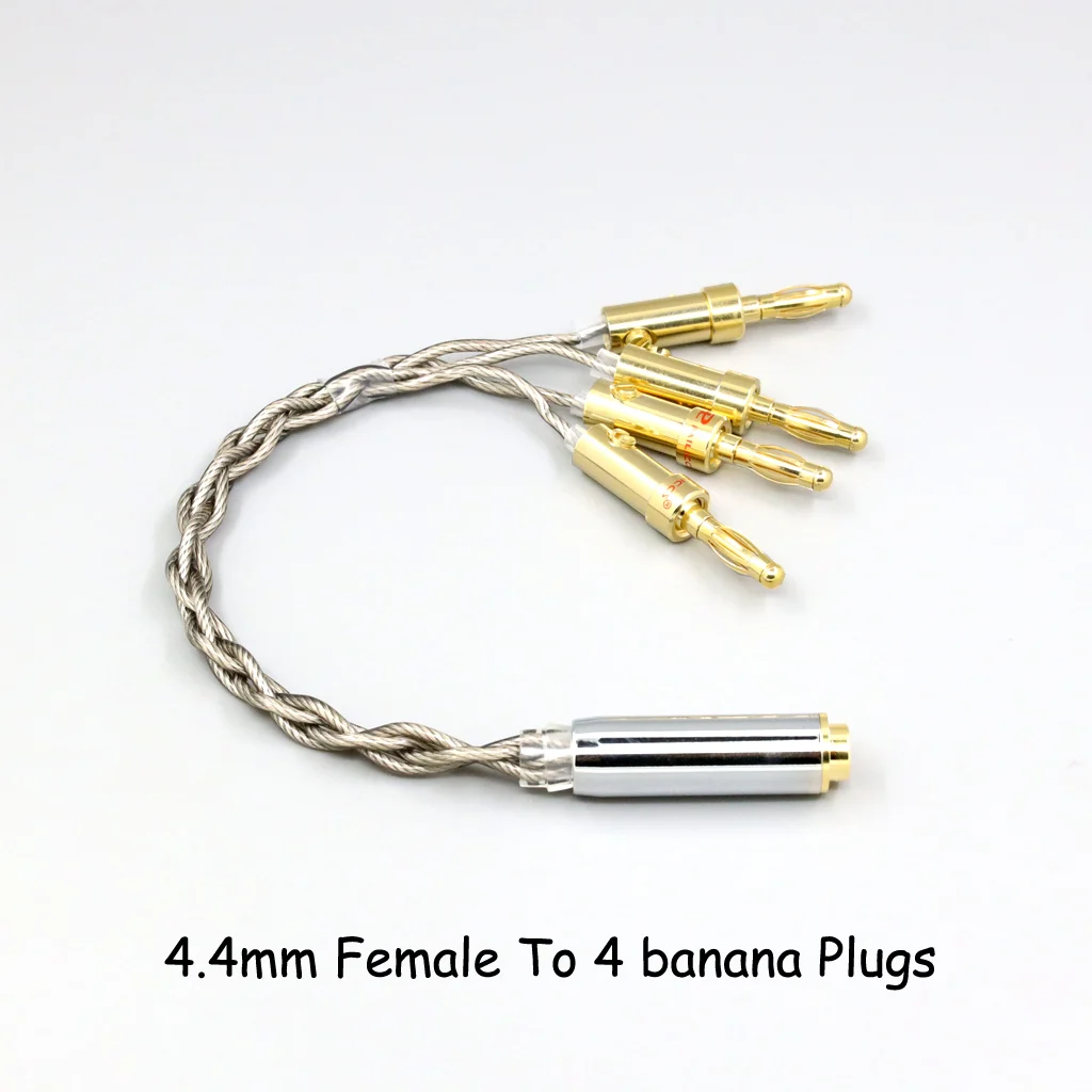 99 % reines Silber + Graphen versilbertes Schild-Kopfhörerkabel für XLR 6,35 mm 4,4 mm 3,5 mm männlich weiblich auf 4 Bananenstecker-Adapter – Detail 6
