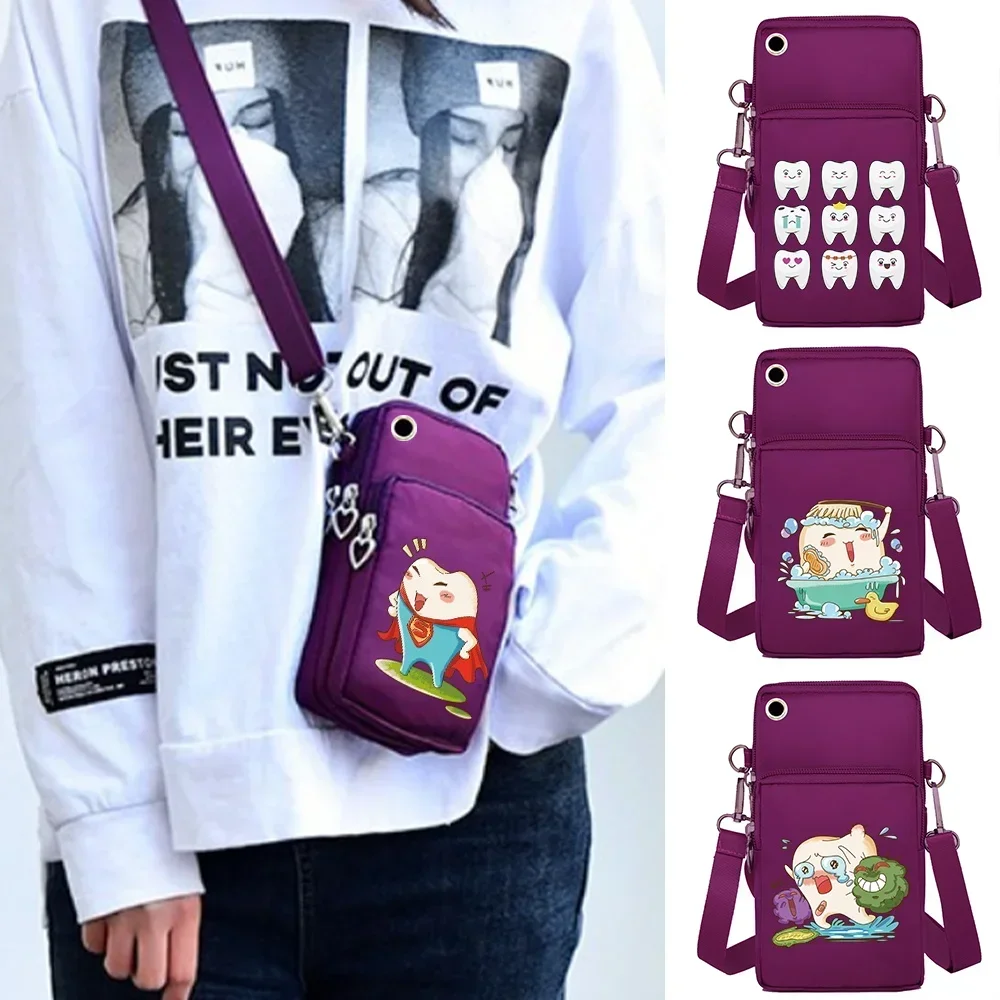 

Diagonal Shoulder Bag Cell Phone Purse Arm Bag Small Crossbody Bags Canvas Sports Bags Adjustable Shoulder Strap Teeth Pattern