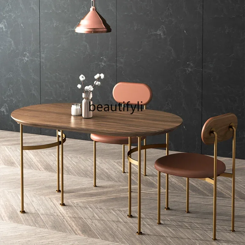 Nordic Light Luxury Ellipse Dining Table Modern Minimalist Solid Wood Dining Tables and Chairs Set