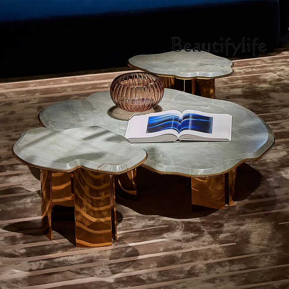 

Light luxury special-shaped marble high and low combination coffee table designer high-end design creative living room villa
