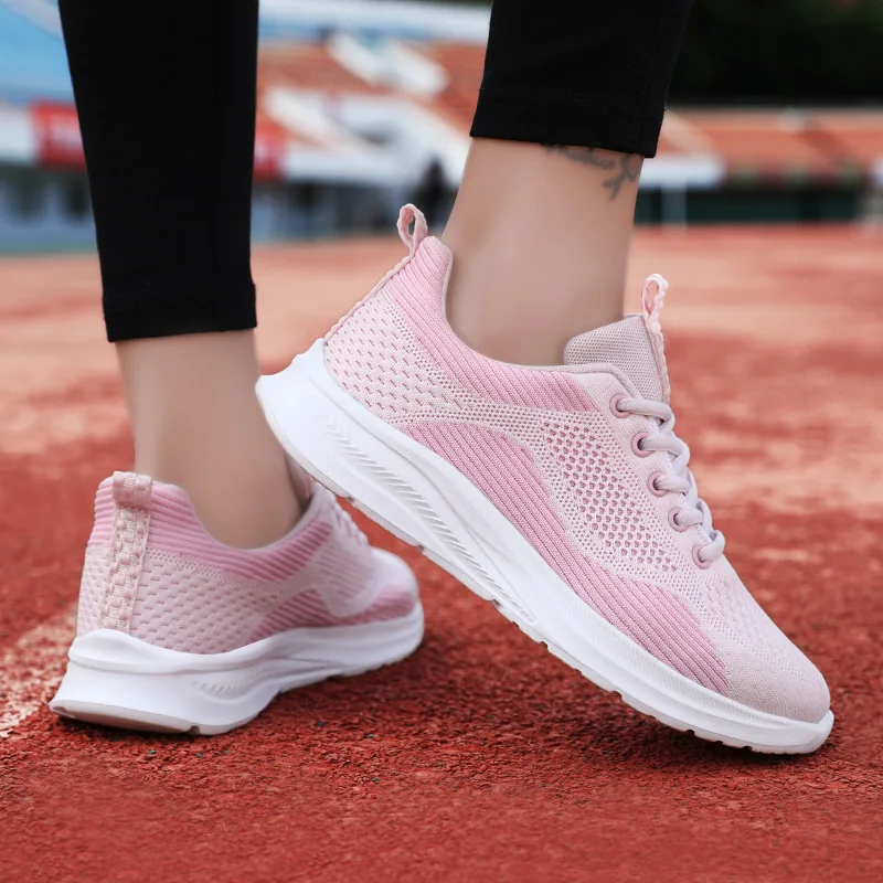 Zapatos para correr para mujer, zapatillas ligeras para caminar, zapatillas deportivas de malla para Fitness, mocasines cómodos con cordones para Fitness, talla 35-41