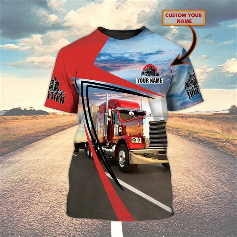

Летняя мужская футболка с индивидуальным именем, модная новая модная футболка с 3D принтом грузовика и графикой, унисекс, повседневная футболка с коротким рукавом, подарок для дальнобойщика
