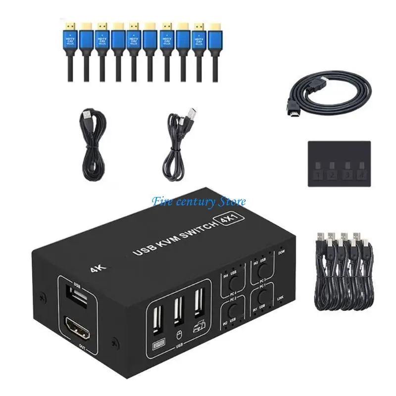 

J6PA USB KVM Switcher Support 4K@60Hz Input with USB 4 in 1 Out Metal Housing Monitors Keyboards and Mouse to Control 4 PC