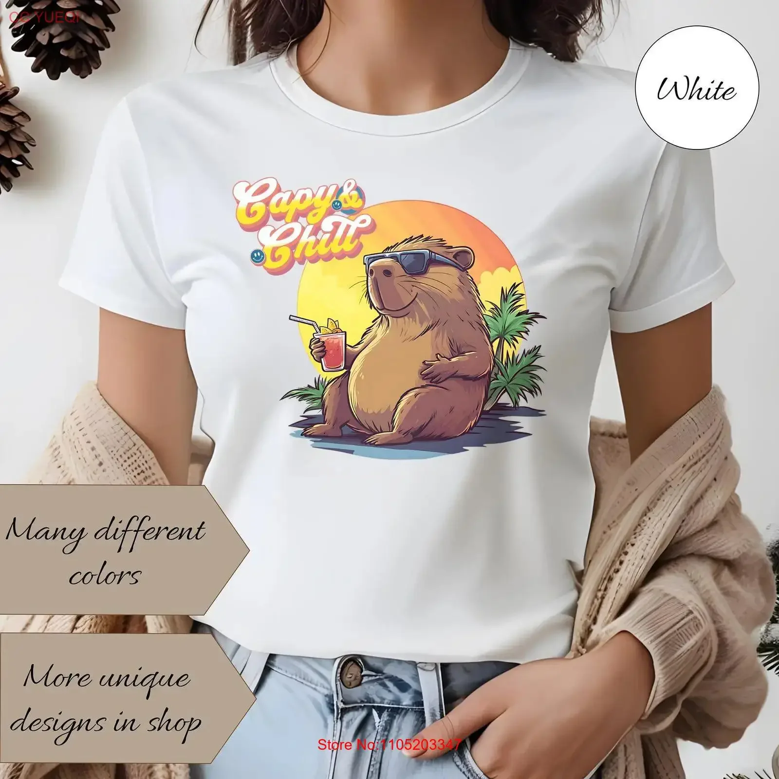 

T Shirt Capybara Chill Funny Leisure and Everyday Life vintage Washed Soft fashion Slightly Comfortable designer clothes homme