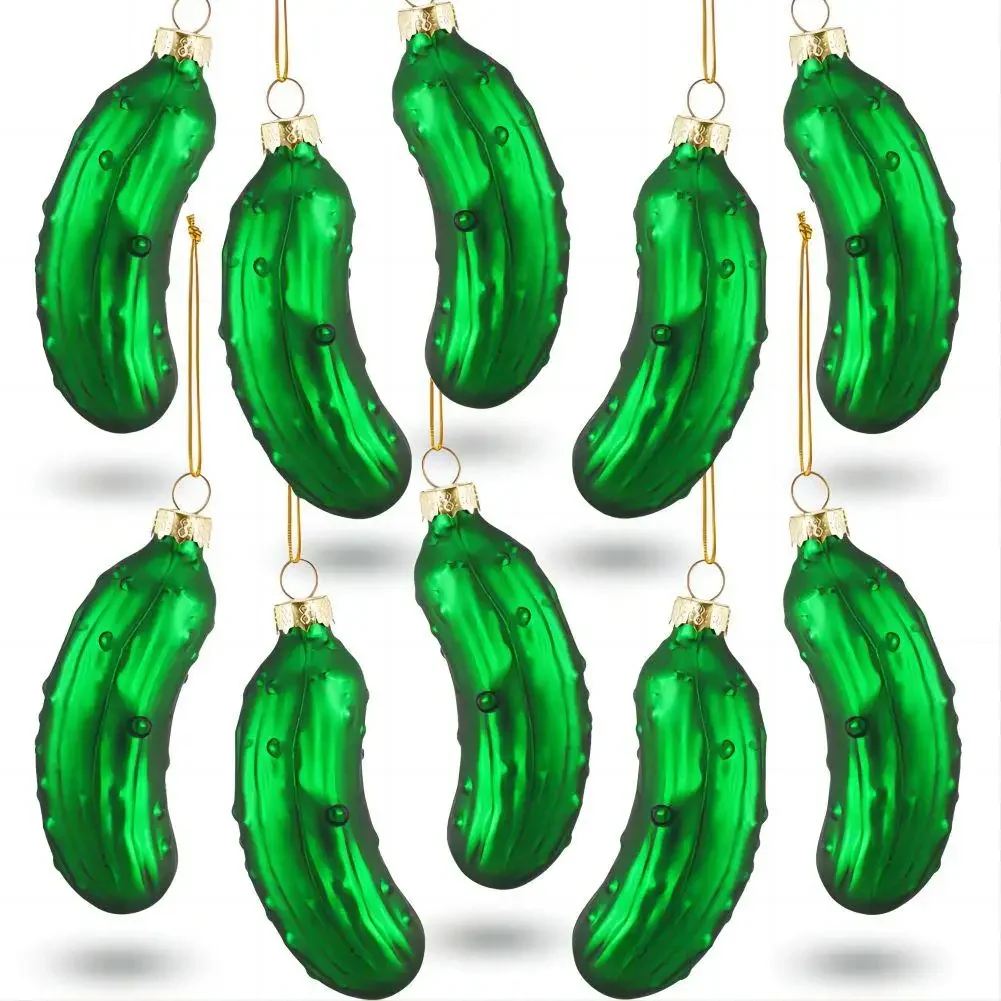 Christmas Pickle Tree Ornament, Glass Blown Green Pickle Hanging Ornaments For Christmas Holiday Tradition Decor Party Favor